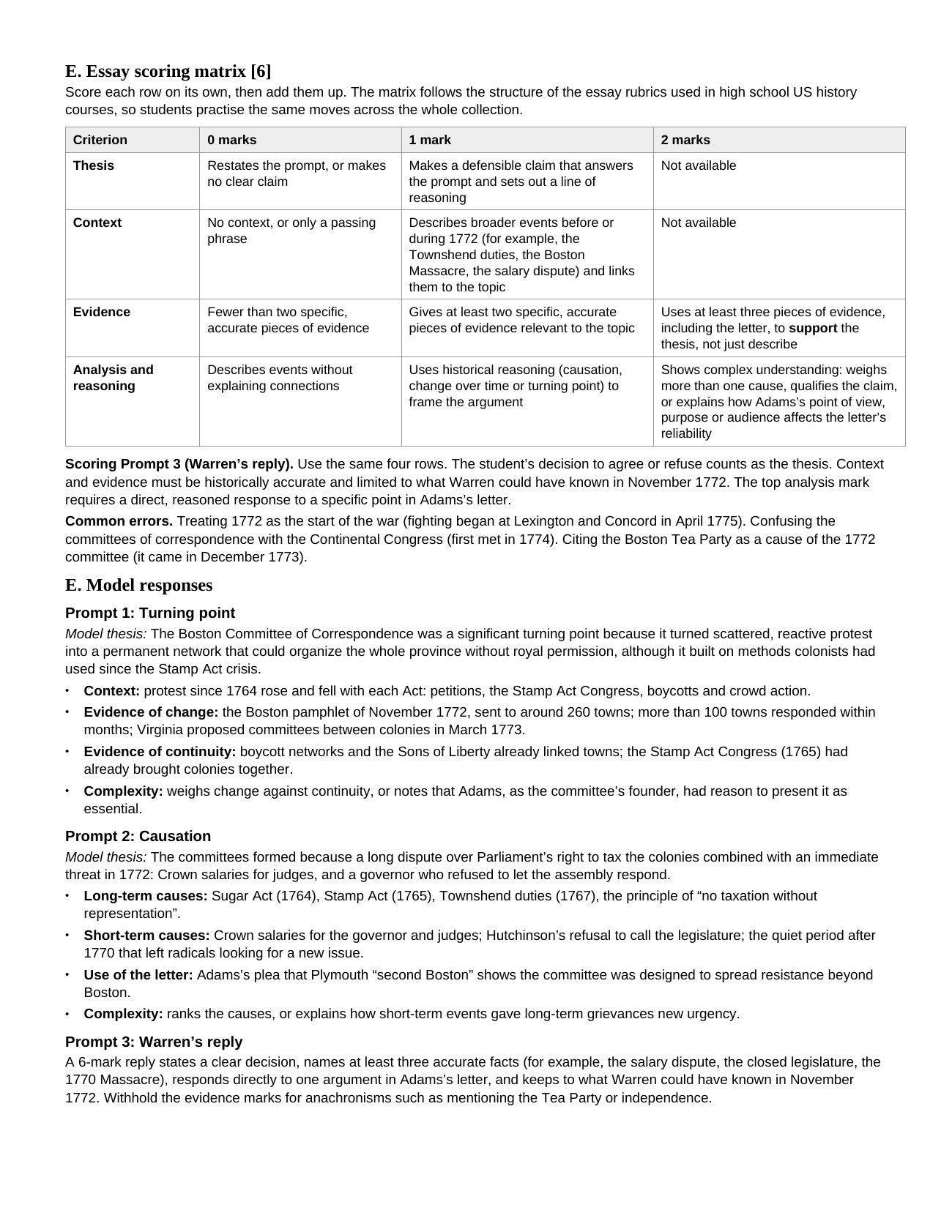 Page 2 of 2: Answer key and scoring guide